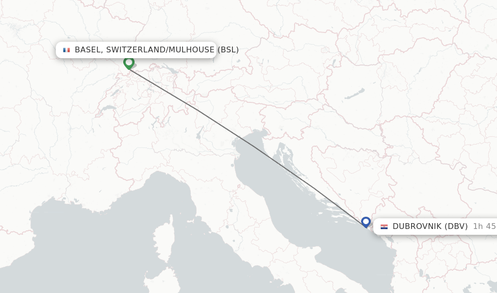 Direct Non Stop Flights From Basel Switzerland Mulhouse To Dubrovnik