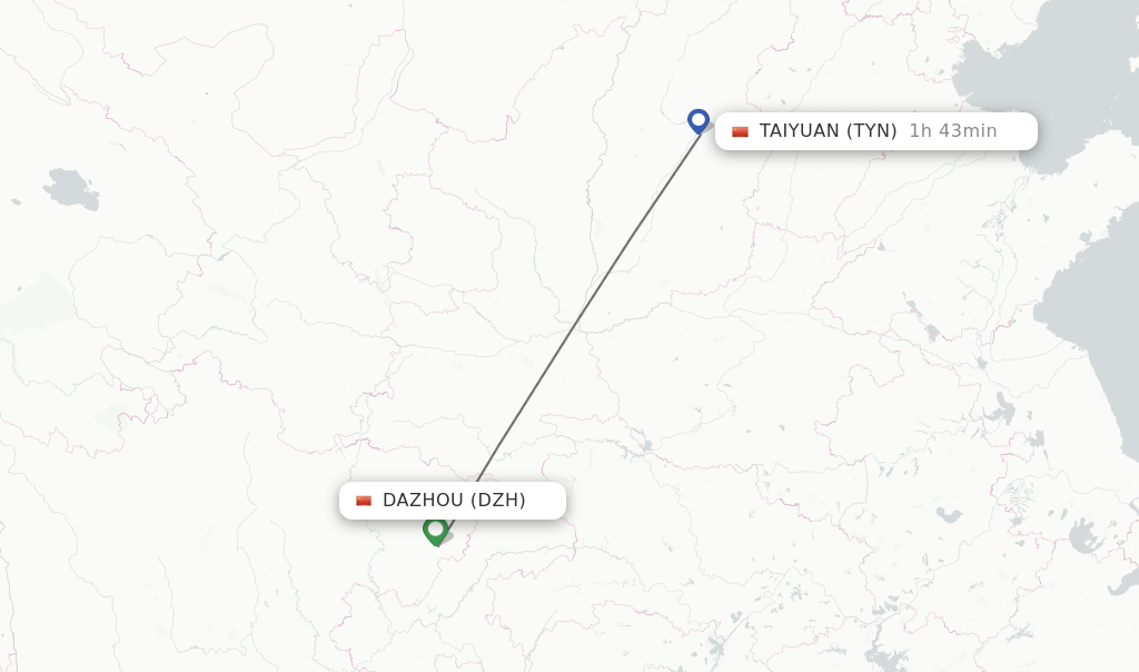 Direct Non Stop Flights From Taiyuan To Dazhou Schedules