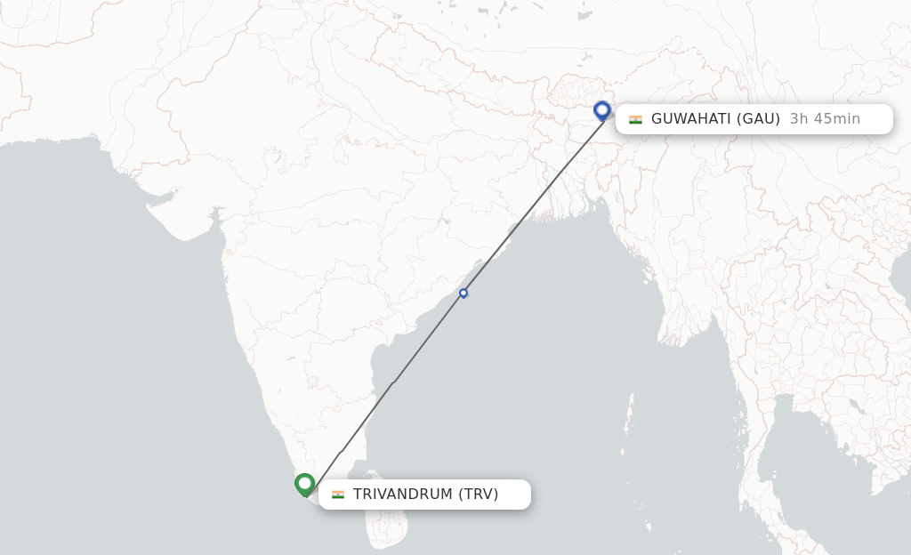 Direct Non Stop Flights From Thiruvananthapuram To Guwahati