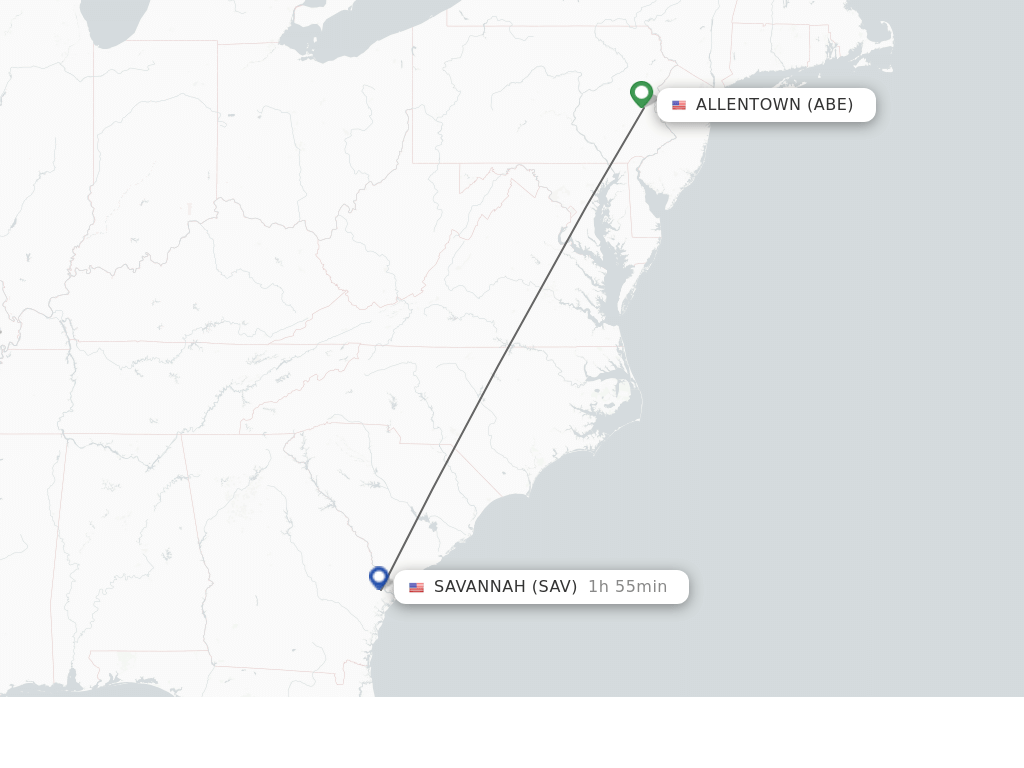 Direct (non-stop) flights from Allentown to Savannah - schedules -  FlightsFrom.com