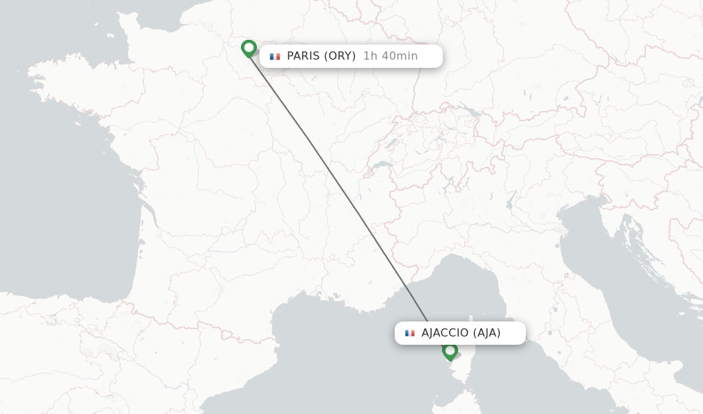 Direct non stop flights from Ajaccio to Paris schedules