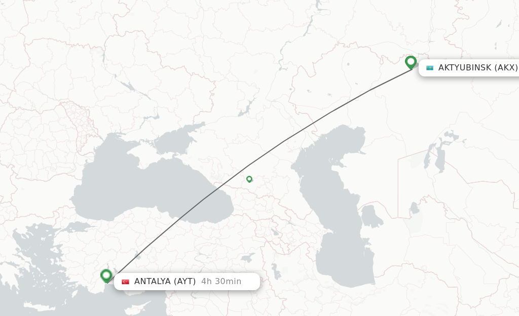 Direct (nonstop) flights from Aktobe to Antalya schedules