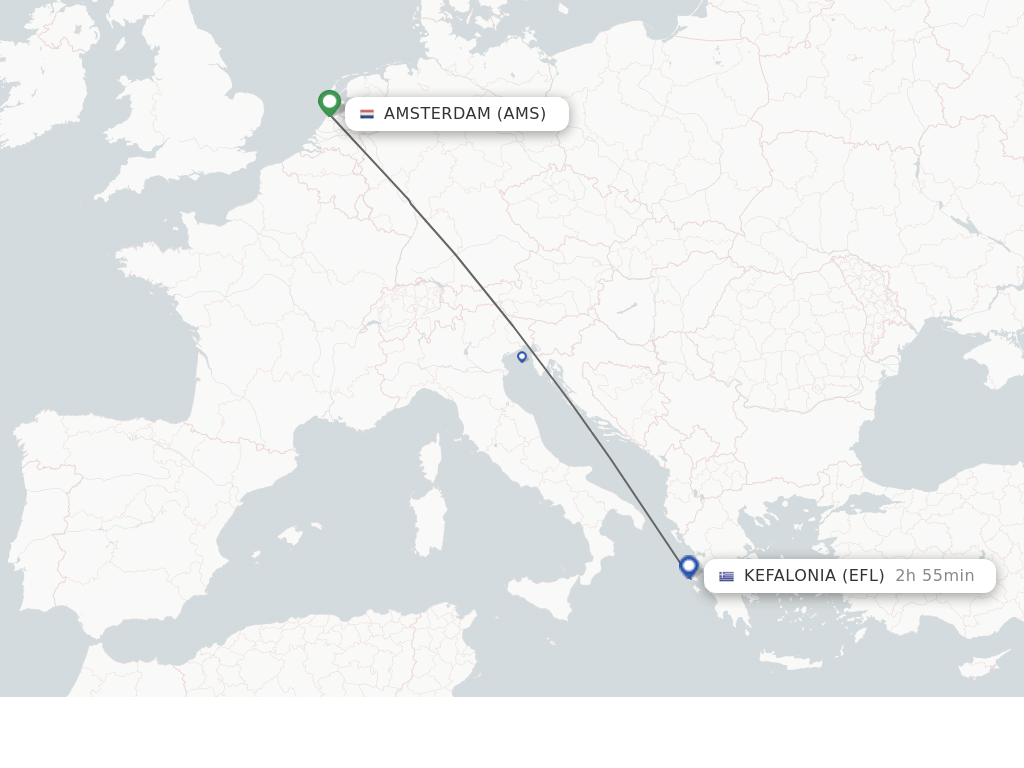 Direct non stop flights from Amsterdam to Kefallinia schedules