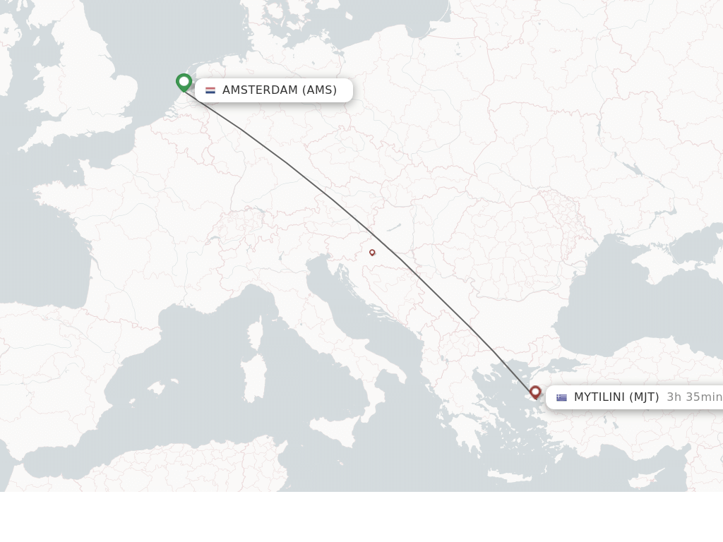 Direct non stop flights from Amsterdam to Mytilene schedules