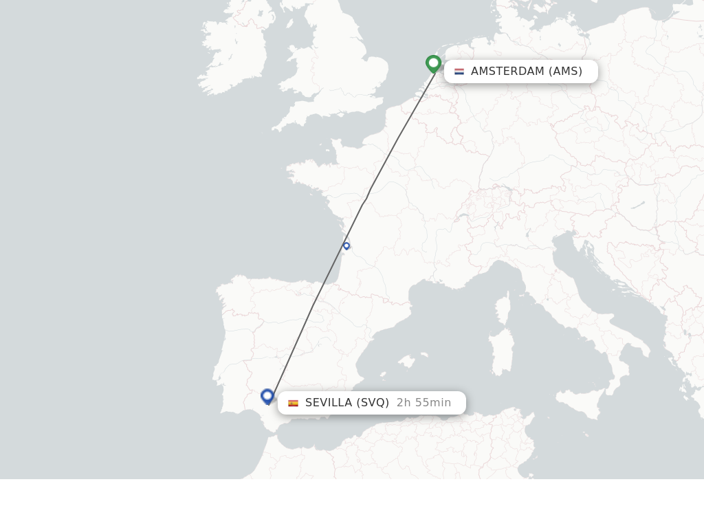 Direct non stop flights from Amsterdam to Sevilla schedules