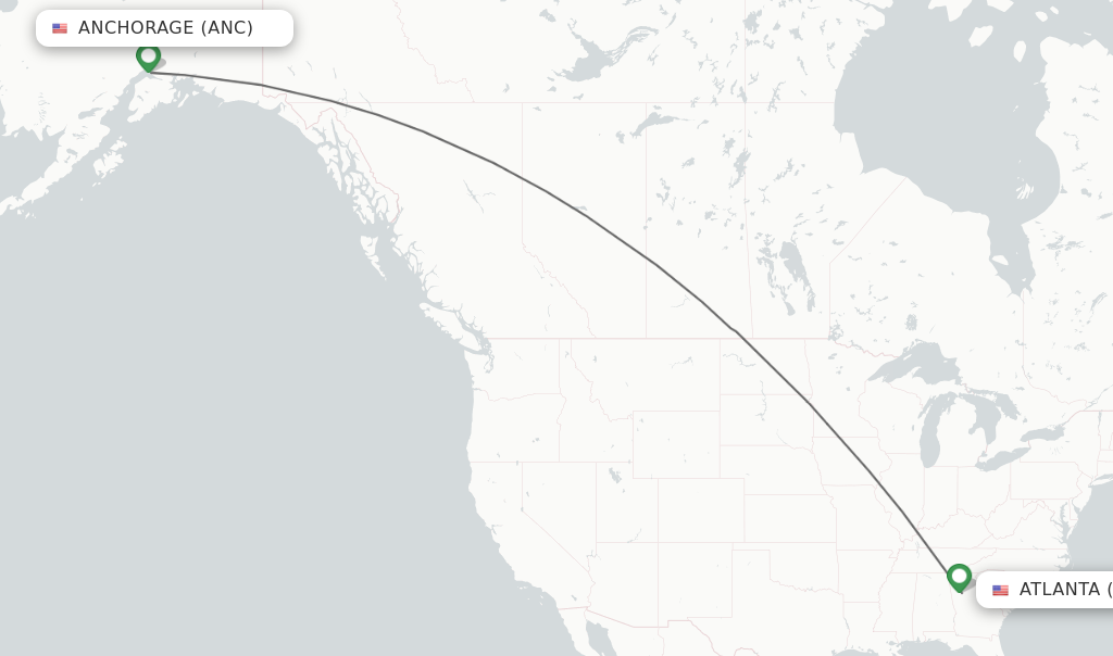 Direct (nonstop) flights from Anchorage to Atlanta schedules