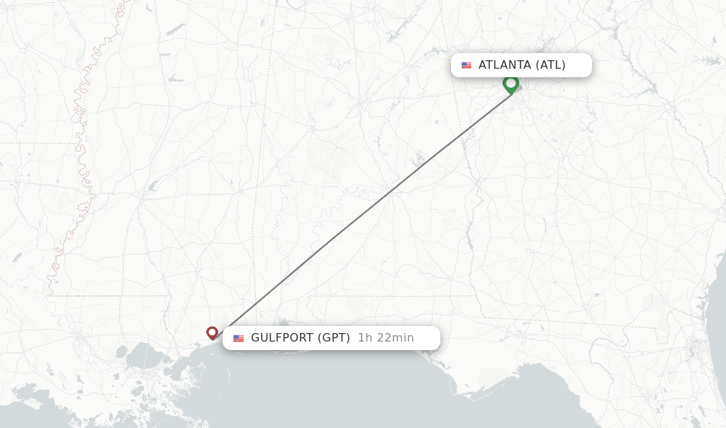 Direct non stop flights from Atlanta to Gulfport schedules