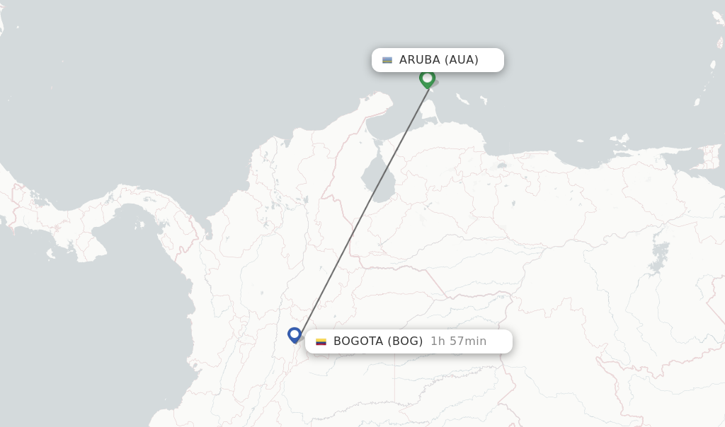 Direct non stop flights from Aruba to Bogota schedules