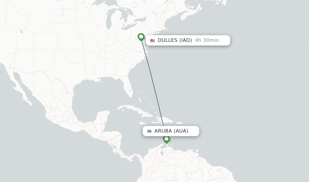 Direct (nonstop) flights from Aruba to Dulles schedules