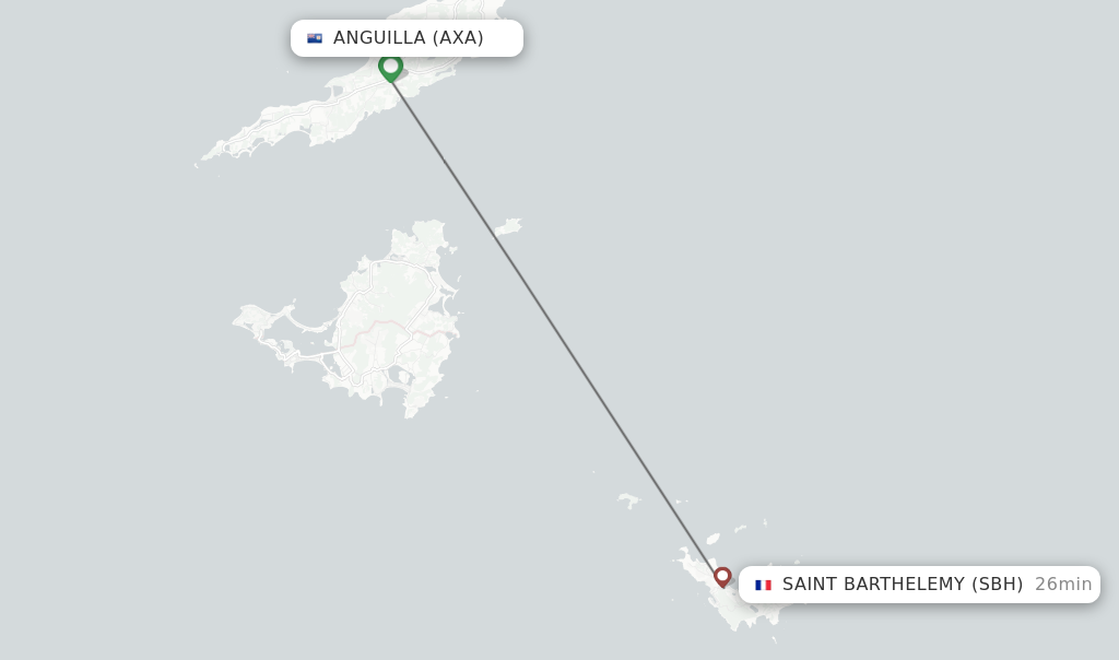 Direct (non-stop) flights from Anguilla to Saint Barthelemy - schedules 