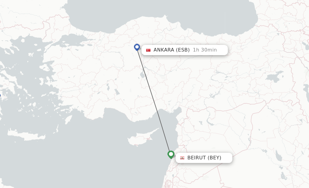 Direct non stop flights from Beirut to Ankara schedules