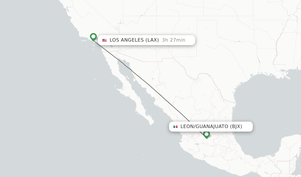 Direct non stop flights from Leon Guanajuato to Los Angeles