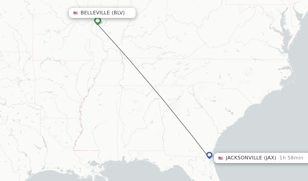 Direct non stop flights from Belleville to Jacksonville