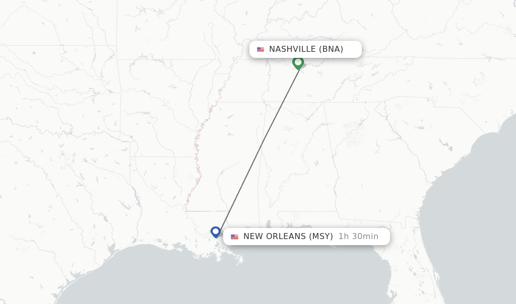 Direct non stop flights from Nashville to New Orleans