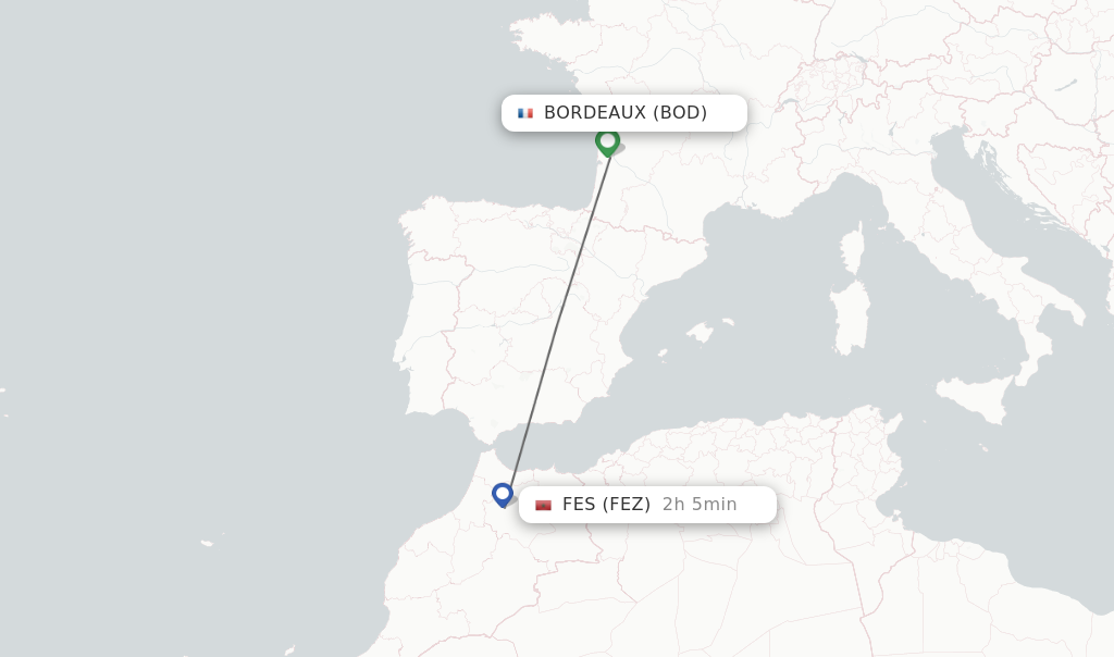 Direct (non-stop) flights from Bordeaux to Fes - schedules ...