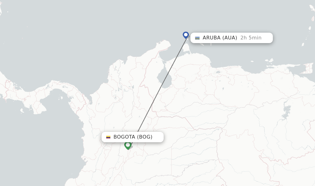 Direct (nonstop) flights from Bogota to Aruba schedules