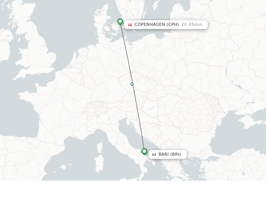 Direct non stop flights from Bari to Copenhagen schedules