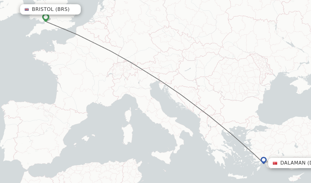 Direct (nonstop) flights from Bristol to Dalaman schedules