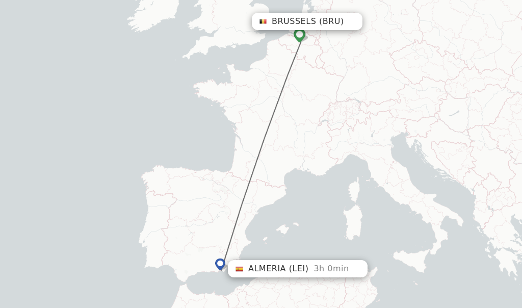 Direct (nonstop) flights from Brussels to Almeria schedules