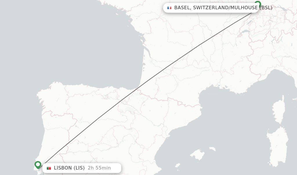 Direct non stop flights from Basel Switzerland Mulhouse to