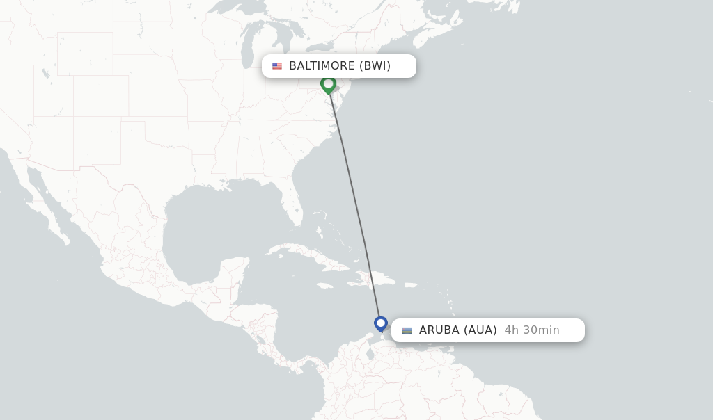 Direct non stop flights from Baltimore to Aruba schedules