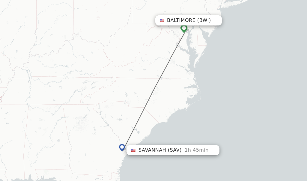 Direct non stop flights from Baltimore to Savannah schedules