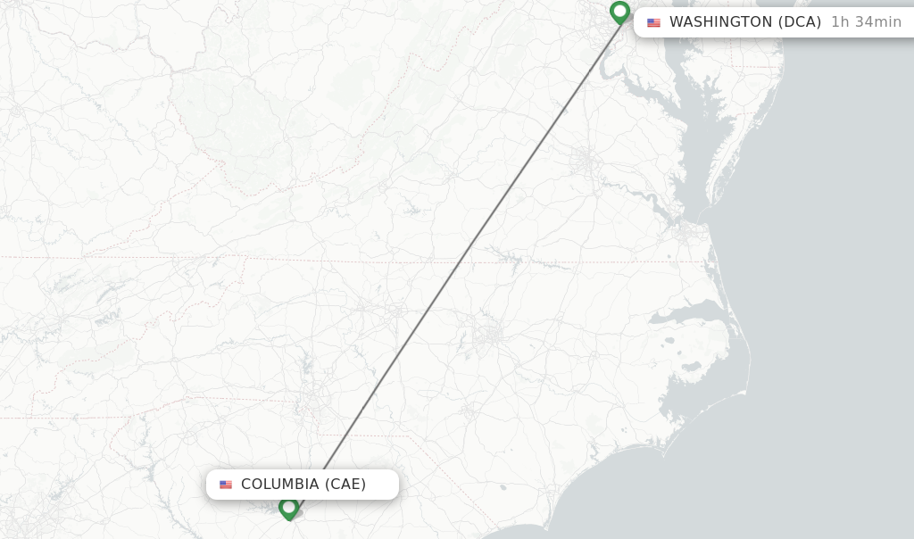 Direct non stop flights from Columbia to Washington schedules