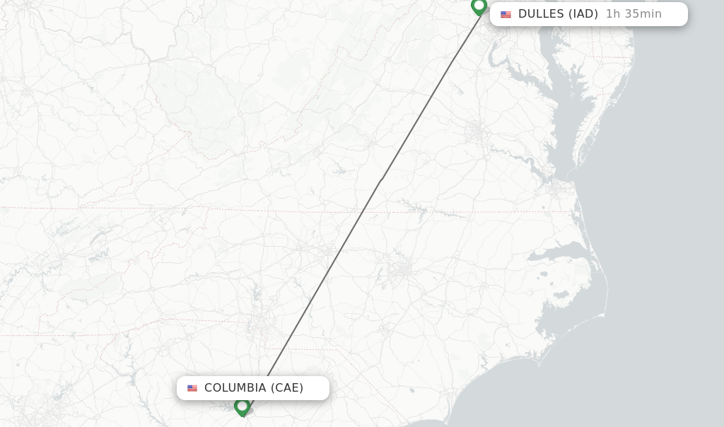 Direct non stop flights from Columbia to Dulles schedules