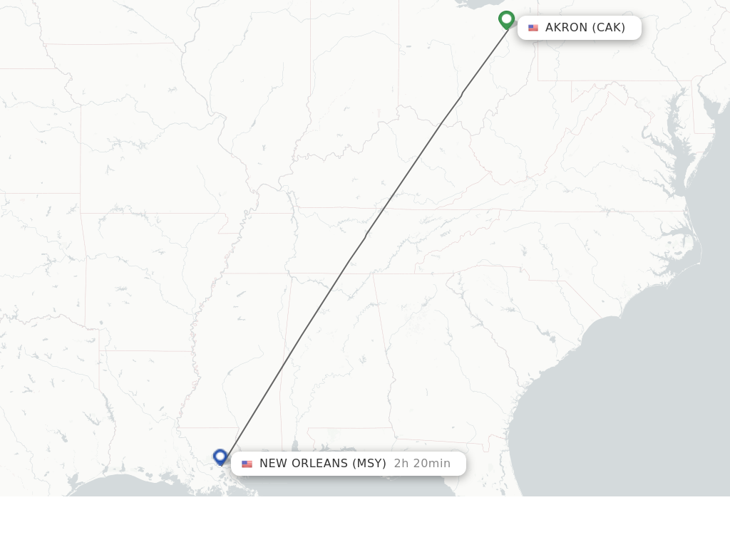 Direct non stop flights from Akron to New Orleans schedules