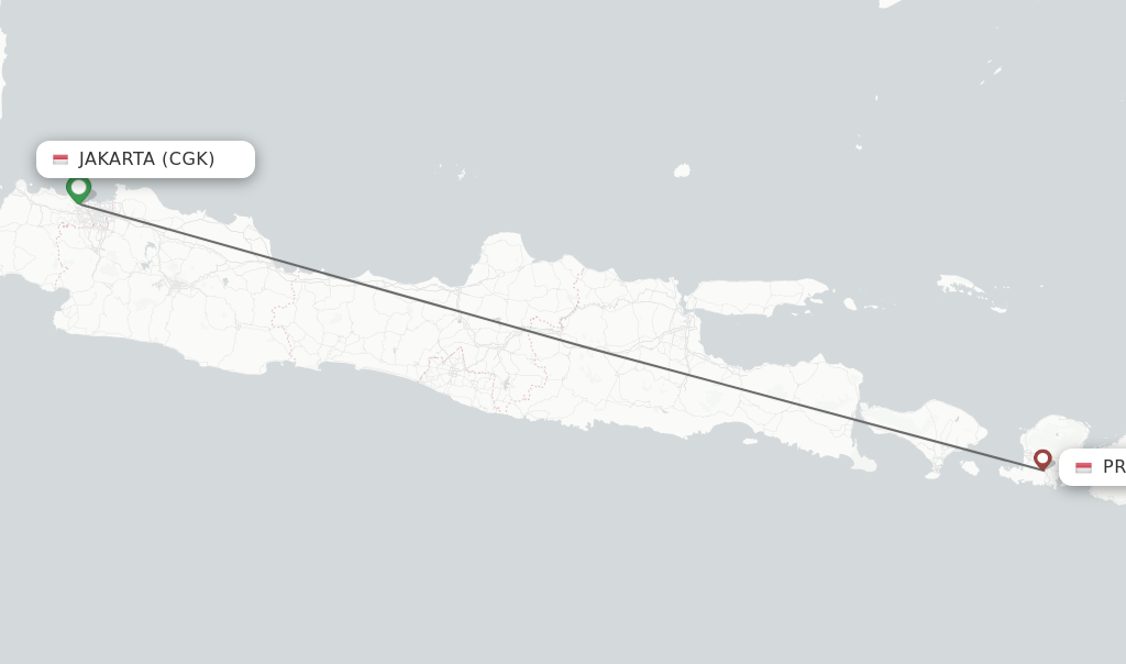 Direct non stop flights from Jakarta to Praya schedules