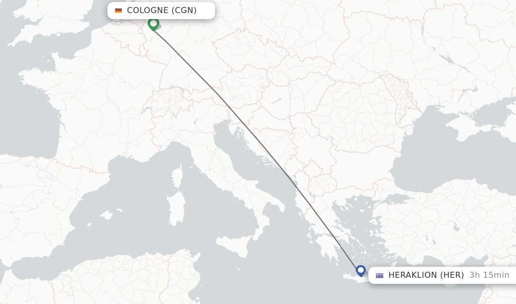 Direct (nonstop) flights from Cologne to Heraklion schedules