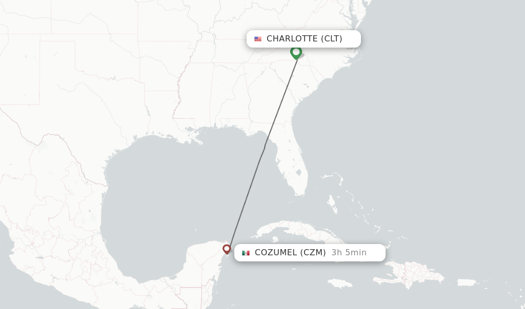 Direct (non-stop) flights from Charlotte to Cozumel - schedules -  