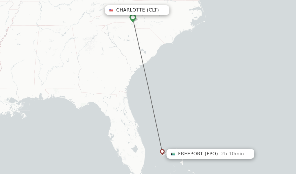 Direct (nonstop) flights from Charlotte to Freeport schedules