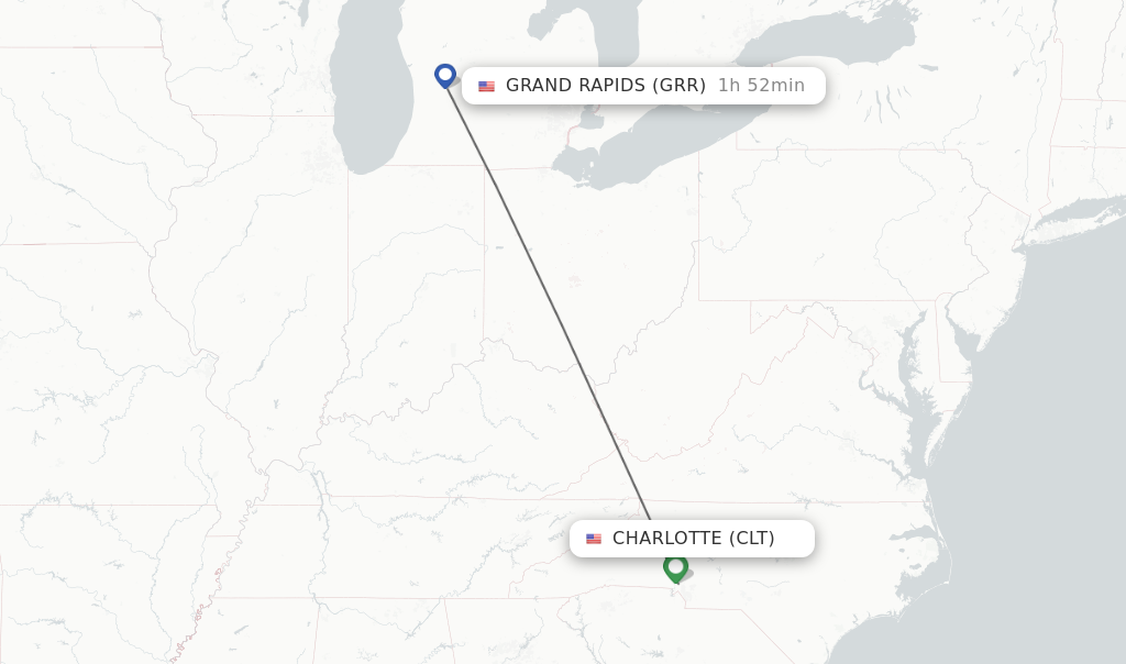 Direct (nonstop) flights from Charlotte to Grand Rapids schedules
