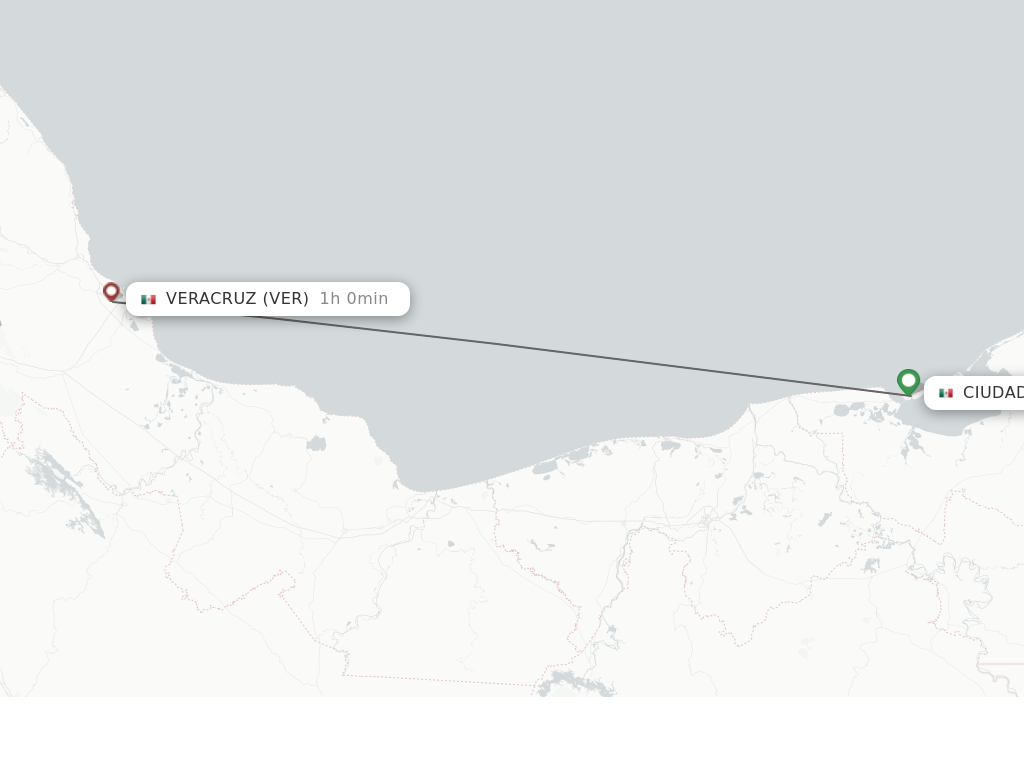 Direct (nonstop) flights from Ciudad Del Carmen to Veracruz