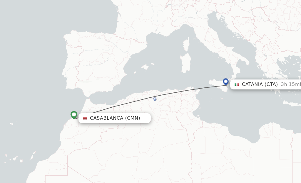 Direct non stop flights from Casablanca to Catania schedules