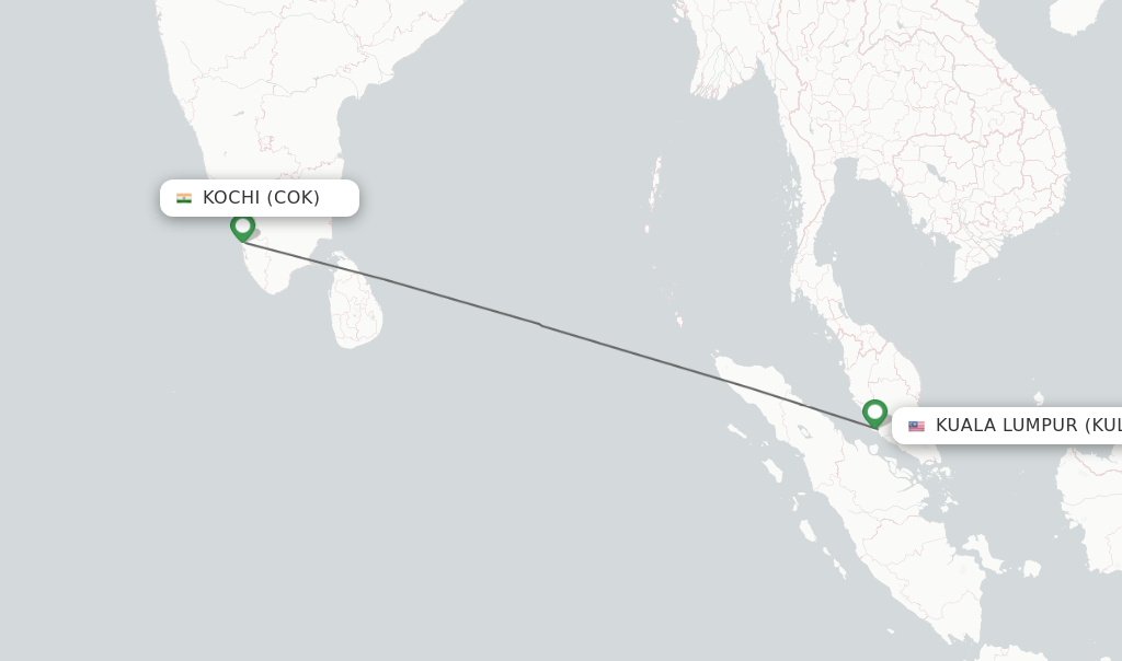 Direct (nonstop) flights from Kochi to Kuala Lumpur  schedules