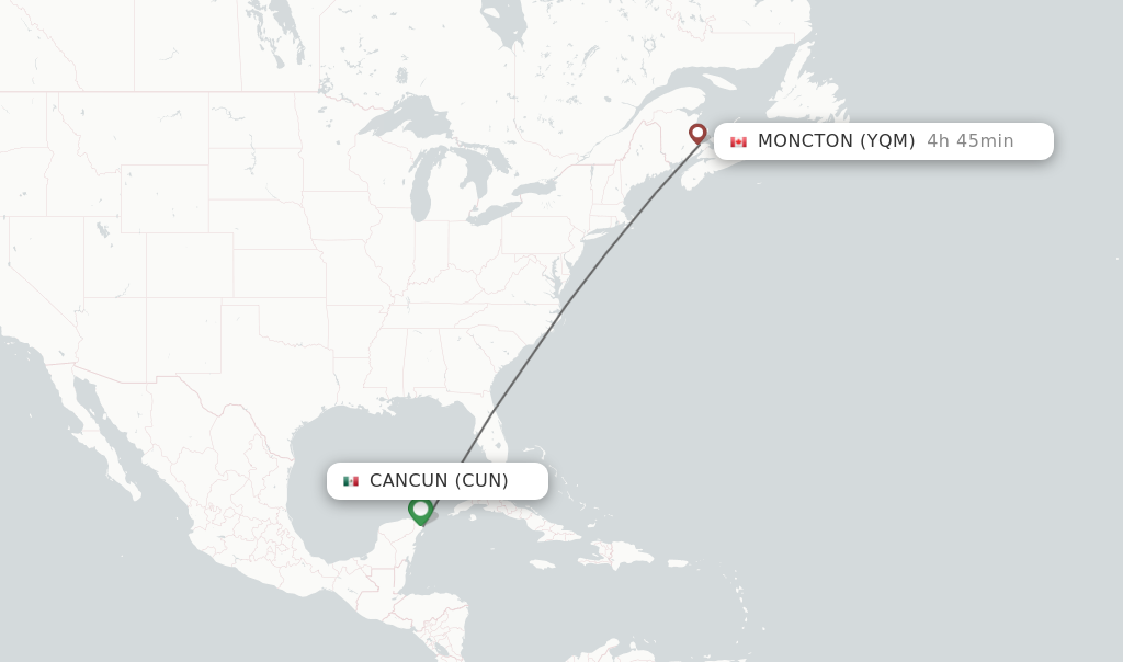 Direct non stop flights from Cancun to Moncton schedules