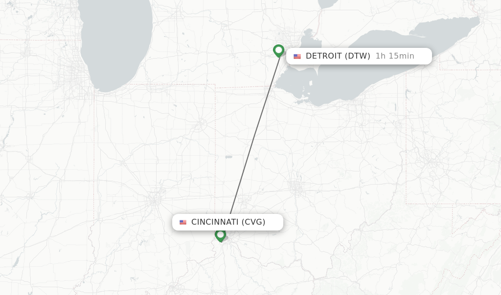 Direct (non-stop) flights from Cincinnati to Detroit - schedules