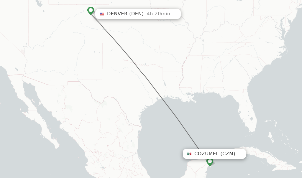 Direct (non-stop) flights from Cozumel to Denver - schedules -  