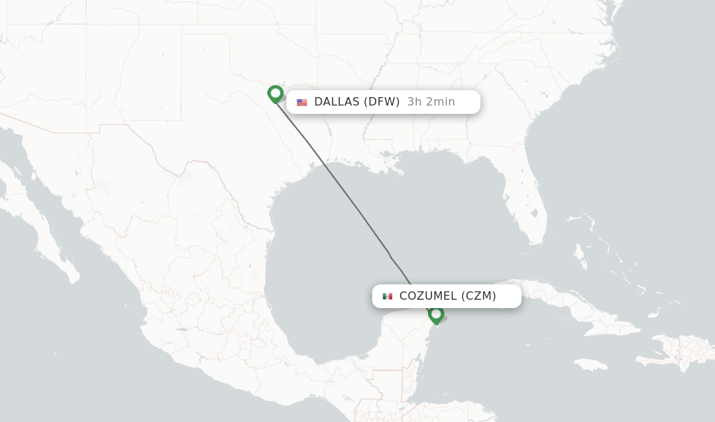 Direct (non-stop) flights from Cozumel to Dallas - schedules -  