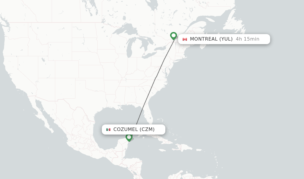 Direct non stop flights from Cozumel to Montreal schedules