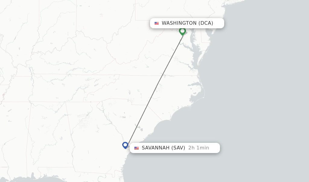 Direct non stop flights from Washington to Savannah schedules