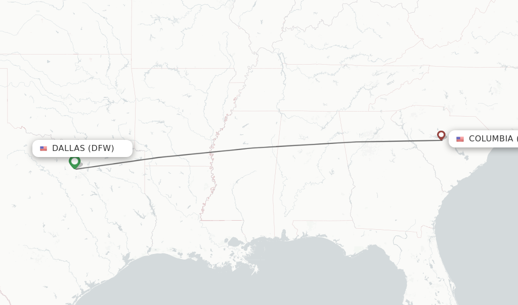 Direct non stop flights from Dallas to Columbia schedules