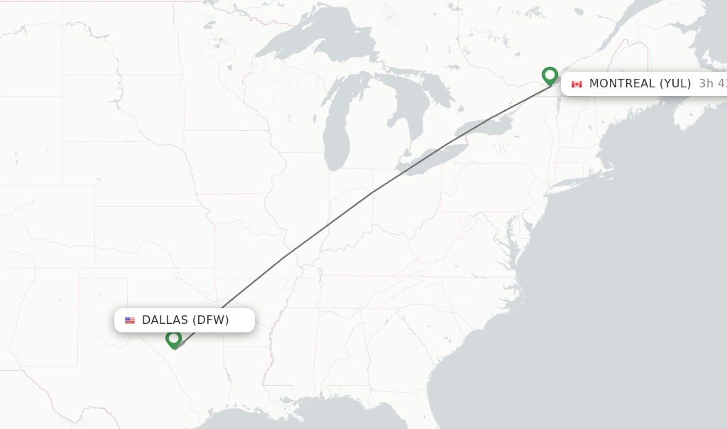 Direct (nonstop) flights from Dallas to Montreal schedules