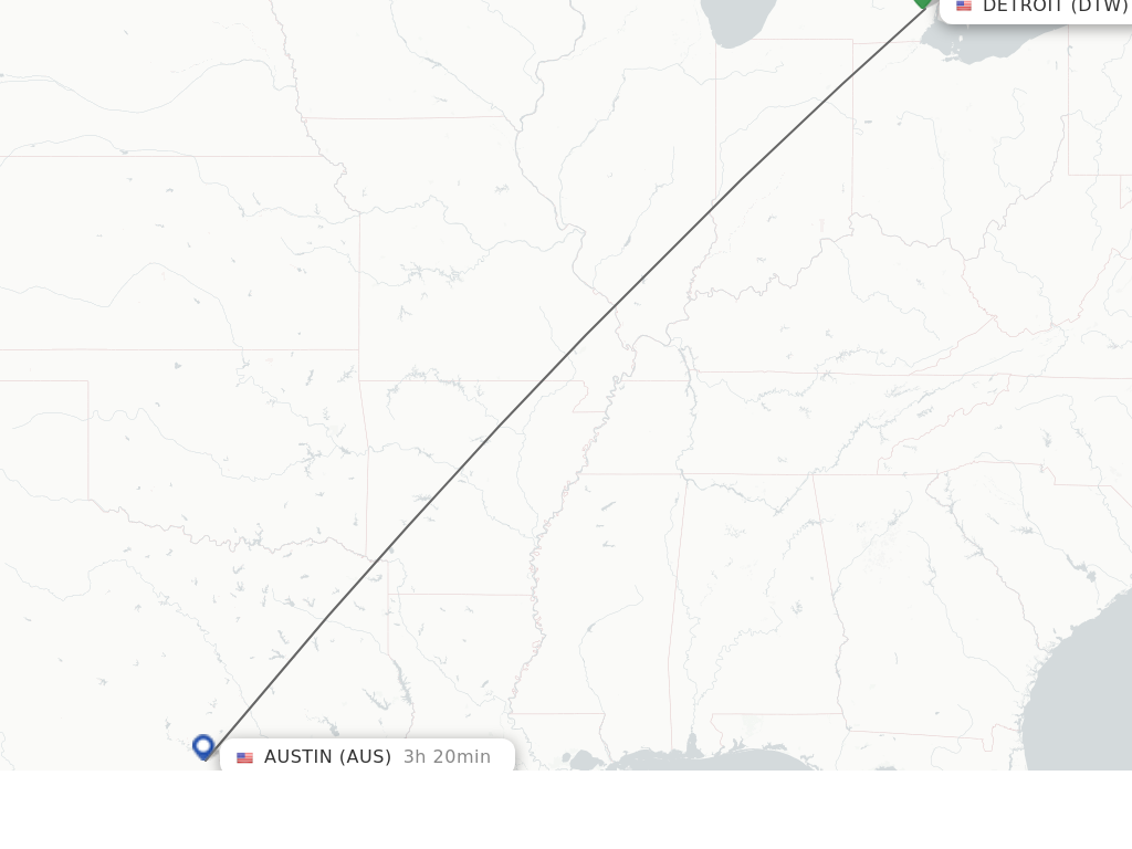 Flights from Detroit to Austin route map