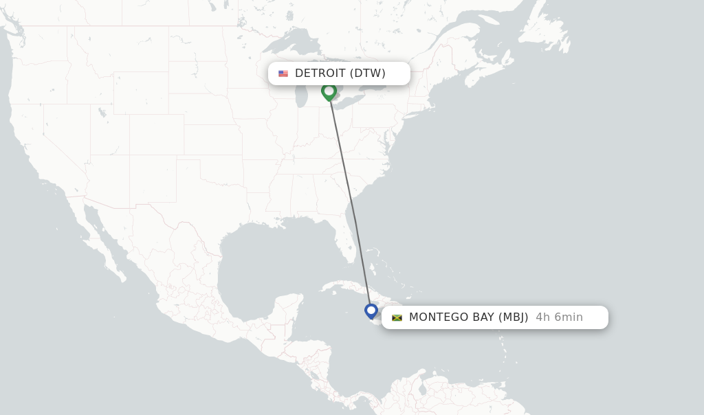 Direct non stop flights from Detroit to Montego Bay schedules