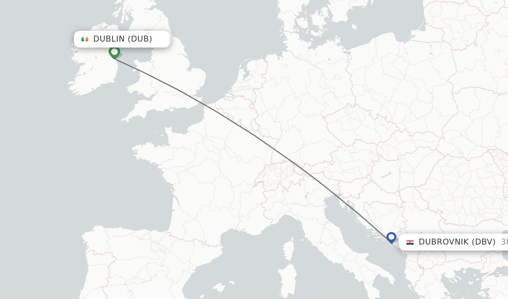 Direct non stop flights from Dublin to Dubrovnik schedules