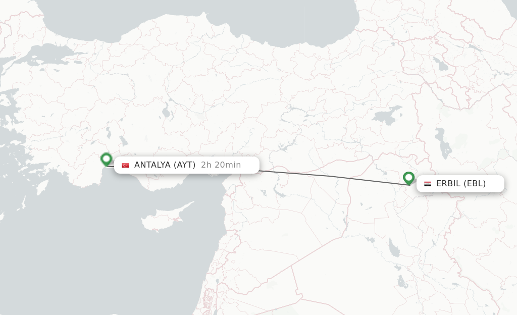 Direct (nonstop) flights from Erbil to Antalya schedules