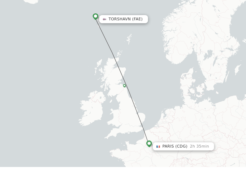 Direct non stop flights from Faroe Islands to Paris schedules